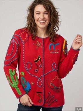 MICHAEL SIMON | Vintage 90s Novelty Embroidered Cowboy Western Cardigan